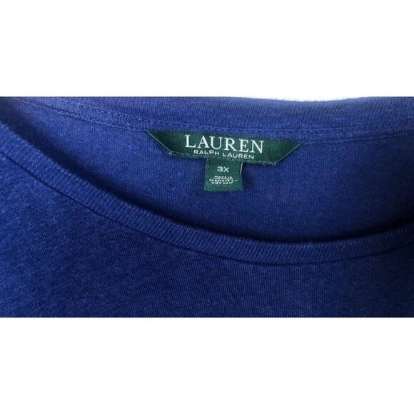 Lauren Ralph Lauren Linen Blend Top Shirt Royal Blue Tie Short Sleeves Womens 3X - Picture 4 of 5